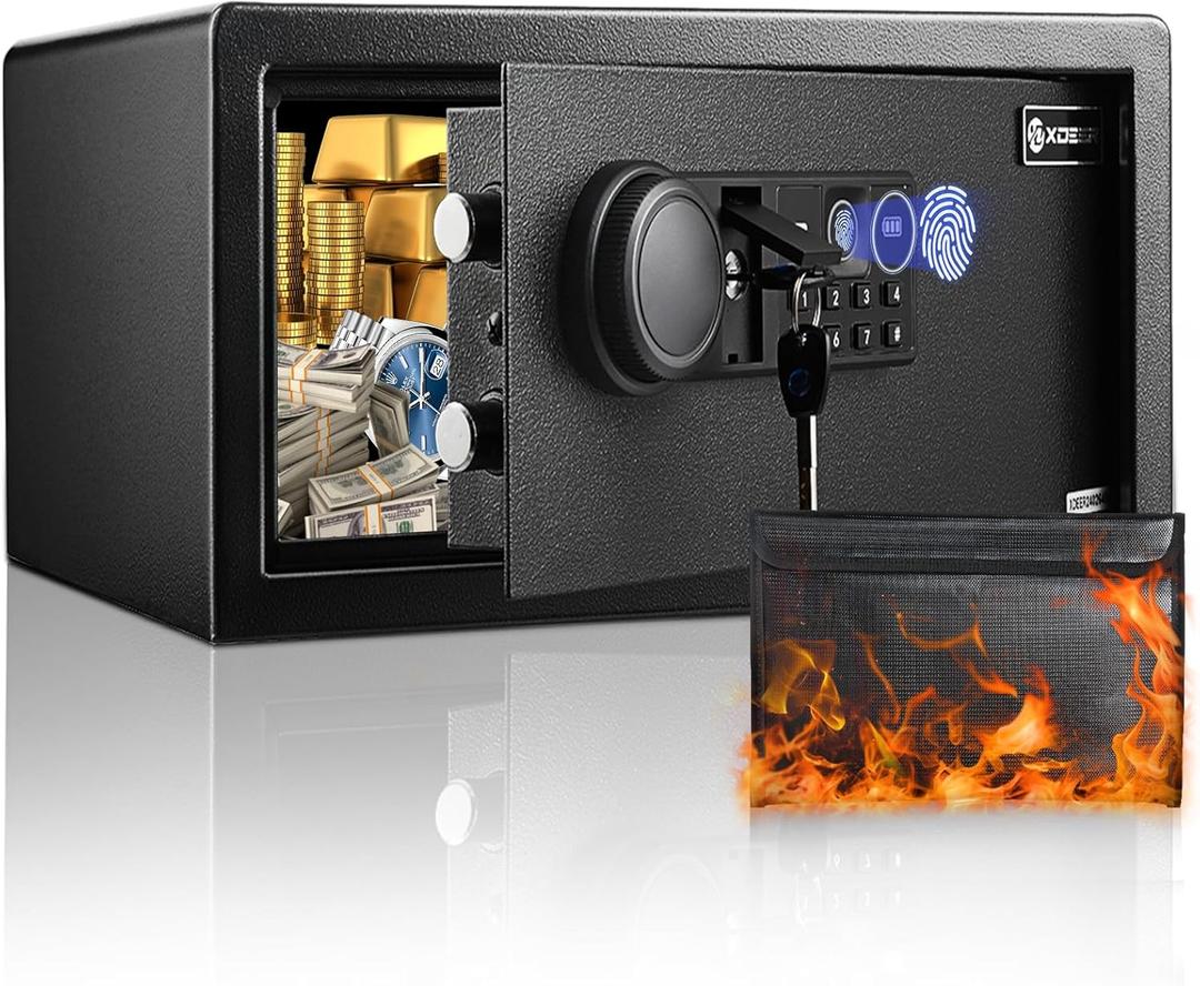 Biometric Home Safe Box-(0.78-2.04 cu. ft.) Quick Access Fingerprint Safe Lock, Backlit Keypad and LED Light, Small Caja Fuerte with Anti-Rust and Anti-Theft (1.09 Cubic Feet+ Fireproof Bag)