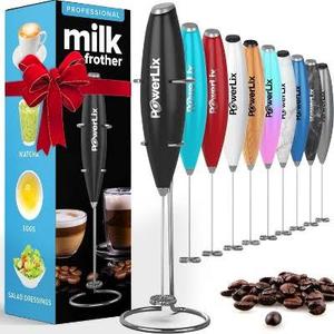 PowerLix Powerful Handheld Milk Frother With Stand Battery Operated Foam Maker Frother Wand For Coffee (A Black) (Hearts)
