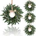 4 Pcs Artificial Green Olive Wreaths Greenery Wreath with Olive Leaves Mini Green Kitchen Cabinet Wreaths Swag Spring Summer Wreath for Front Door Porch Wall Window Farmhouse Wedding Decoration