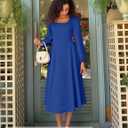 ZESICA Women's Long Sleeve Midi Dresses 2026 Fall Square Neck Swing A Line Wedding Guest Evening Prom Dress (Blue, M)
