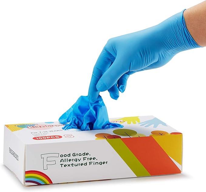 Kids Disposable Nitrile Gloves for 714 Years  Latex Free, Powder Free  for Crafting, Painting, Cooking, Cleaning 100 PCS (Blue)