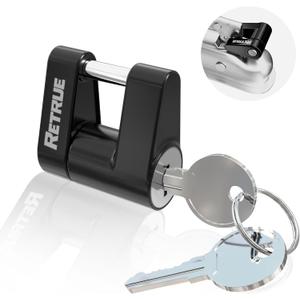 RETRUE Trailer Tongue Coupler Lock, Trailer Hitch Lock, Dia 1/4 Inch, 3/4 Inch Span for Tow Boat RV Truck Car's Coupler, Black and Silver