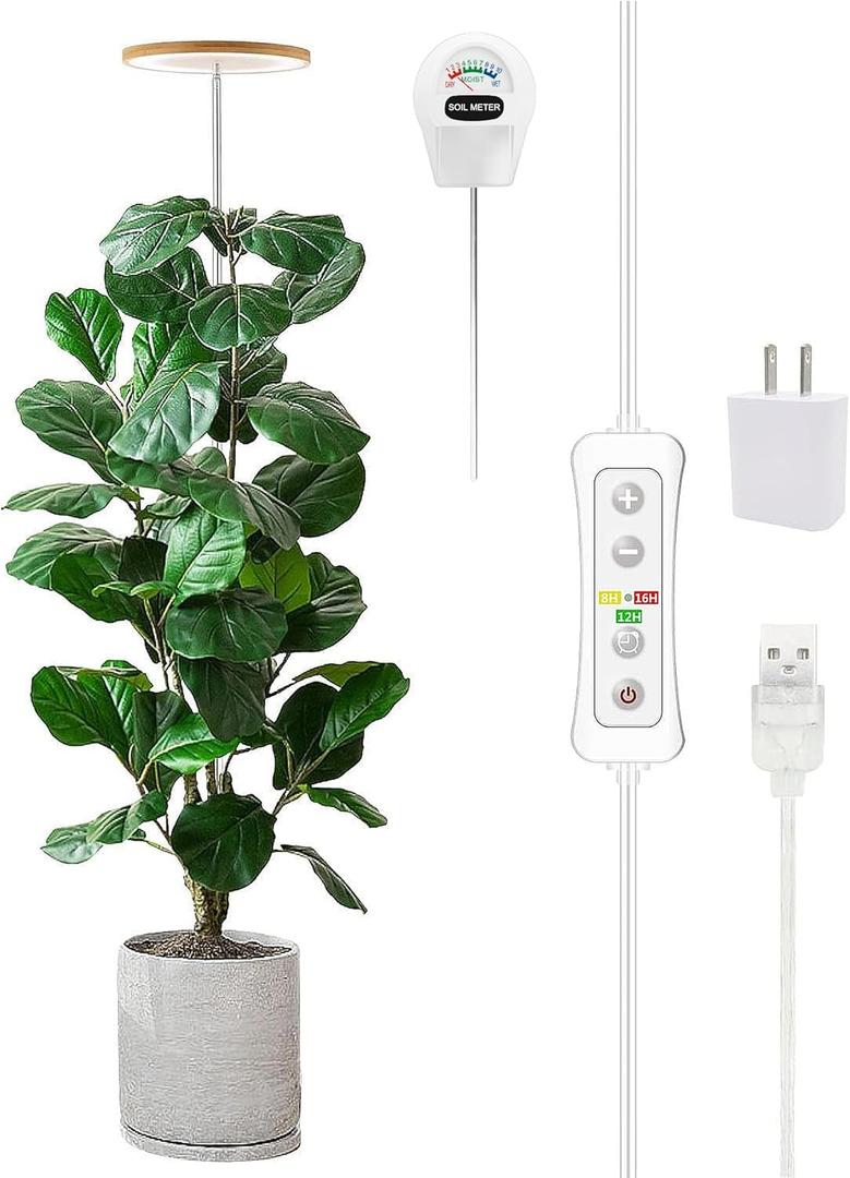 Plant Grow Light,yadoker LED Growing Light Full Spectrum for Indoor Plants, Paired with a Soil Tester,Height Adjustable, Automatic Timer, 5V Low Safe Voltage,Idea for Large Plant Light