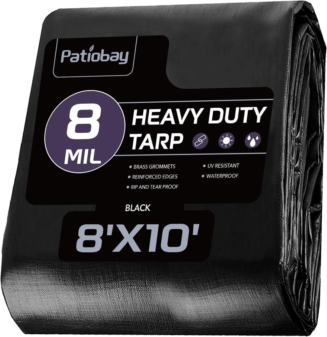 Tarp 8x10 Feet, 8 Mil Waterproof Tarps Heavy Duty with Grommets Every 23.6", Thick Plastic Tarp, UV Resistant Tear&Fade Resistant, Reinforced Edges for Outdoor Pool Camp Tent