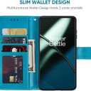 Case for OnePlus 11 Case, One Plus 11 5G PHB110 Wallet Case with Tempered Glass Screen Protector, Flower Leather Flip Credit Card Holder Stand Phone Cover Cases for OnePlus 11 5G Blue
