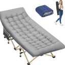 Folding Camping Cot for Sleeping, Portable Cots for Adults, Heavy Duty Cot Bed 550LBS(Max Load), Extra Wider Cots with Large Pocket for Outdoor, Office, Beach (Stripe Grey(with Mattress))