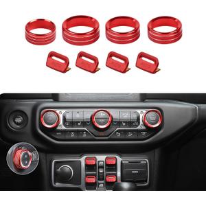 JeCar JL Switch Button Covers Window Control Air Conditioner Headlight Volume Radio Knob Trims Interior Accessories Compatible with Jeep Wrangler JL JLU 2018-2026 & Gladiator JT 2020-2026, Red