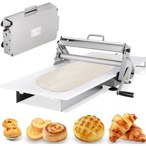 Folding Dough Sheeter 15.5in manual dough roller machine Stainless Steel for Bakeries Pastries with 2 Sheeter Board & Thickness Adjustable 2.5-25MM (15.5")