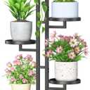 LASZOLA Black 5 Tiered Plant Stand Indoors Heavy Duty Metal Rack, Sturdy Multi Level Shleving Hold Flowers, Larger House Decorate Ladder for Planting Inside Tree Herb Cactus, Wooden Base, Space Saving