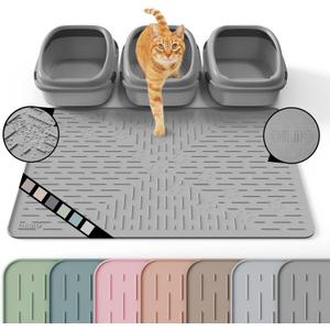 OHMO Cat Litter Mat XXL Trapping Mat Premium Silicone Rubber 37.5x25.2 Grey, Waterproof and BPA Free Kitty Litter Box Mat, Easy to Clean and Keeps The Floor Tidy