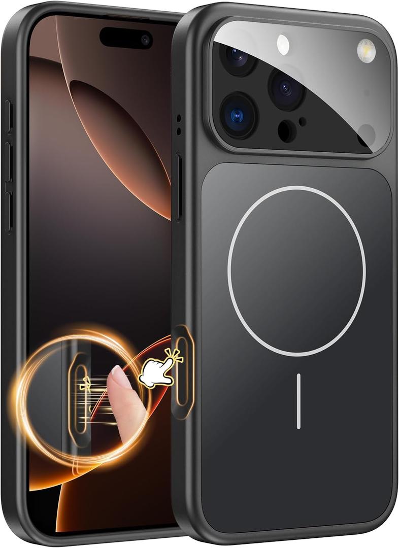 TOBOVON Magnetic for iPhone 16 Pro Case with Camera Lens Protector, Compatible with MagSafe, Camera Control Button, Slim Shockproof Phone Cover for iPhone16 Pro, Black