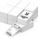 MUNBYN 4x6 Inch Direct Thermal Labels, 6000 Labels/12 Stacks(500 Pcs per Stack), Fanfold Shipping Label Paper for Thermal Printers, Permanent Adhesive Mailing Postage Labels for Shipping Packages (White)