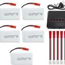 5PCS 3.7V 1200mAh 30C Lipo Battery with 1PCS 5-in-1 Charger JST Plug for MJX T04 T05 T25 V2400HD V2450FPV V2450GPS X900 X9TW RC Quadcopter Battery