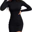 Valiamcep Women's Long Sleeve Dress Mock Neck Basic Ribbed Slim Fit Bodycon Mini Pencil Dresses,Black,Medium