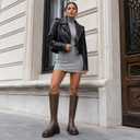 Women’s Knee High Platform Boots, Lug Sole Pull-On Riding Boots with Elastic Panel, Chunky Heel Round Toe Tall Boots for Fall Winter Dress Casual Size 8, Brown