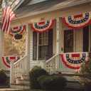 Fanfanwin 6 Pcs Tea Stained Patriotic Bunting Flags 2x4 ft 250th Anniversary Patriotic Decorations Hanging American Half Fan Flag Banner for Outside Independence Day Memorial Day with Brass Grommets