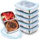 Tioncy 6 Pcs 304 Stainless Steel Bento Box, 30 oz Food Storage Containers Snack Boxes with Leakproof Lids Metal Divided Lunch Box Food Container Dishwasher Safe(2 Compartments)