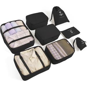 8 Set Packing Cubes for Suitcases Travel Luggage Packing Organizers, Travel Essentials Accessories Luggage Organizer with Shoe Bag Toiletry/Laundry Bag(Black)