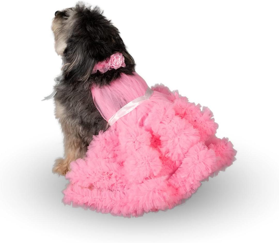 Dog Dress with Lovely Bandana - Clothes for Medium and Large Dogs Like Shih Tzu, Labrador, Golden Retriever, Pug and Cat - XL Pink