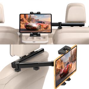 PEMOTech iPad Holder for Car Essentials for Women, [3 in 1 Extension Arm] Adjustable iPad Clip for Back Seat,Car Tablet Holder Back Seat for Kids Fixed by Knob,Universal for All 4.7-12.9" Devices
