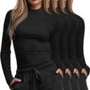 Xaatren 4 Pack Women's Long Sleeve Underscrub Shirt Mock Neck Slim Fit Tops Lightweight Thermal Base Layer Scrubs Undershirts (Medium, Black, Black, Black, Black)