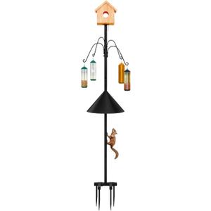 Bird Feeder Pole 101.97 Inch House for Outdoors Heavy Duty Metal Mounting Pole Black with Squirrel Proof Baffle 4 Shepherd Hooks(Bird House NOT Included)