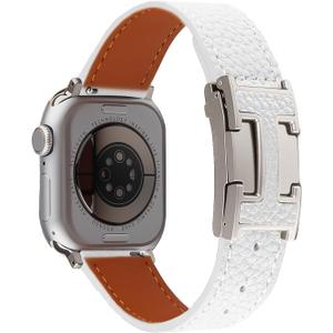 Leather Magnetic Bands Compatible with Apple Watch 11/10/9/8/7/6/5/4/3/2/1/SE/SE2/Ultra, Women Men Wristbands for iWatch 49mm/46mm/45mm/44mm/42mm/41mm/40mm/38mm (White+ Starlight Buckle)