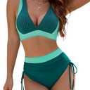 BMJL Women's High Waisted Bikini Sets Modest Tummy Control Swimsuit Two Piece Drawstring Bathing Suit (Deep Teal,S)
