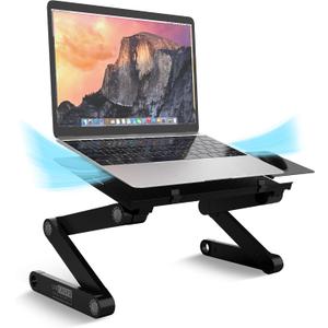 WorkEZ Adjustable Laptop Stand for Desk, Portable Laptop Stand Adjustable Height, Foldable Cooling Computer Holder Riser for Desk, Black
