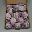 Artificial Flowers Foam Fake Roses 25pcs Series Purple Colors Roses with Stems for Home Decor DIY Wedding Bouquets Party Bridal Shower Centerpieces Faux Flower Arrangements Tables Decorations