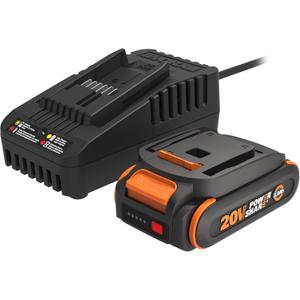 WORX 20V 2.0Ah Lithium-ion Battery & 2A Quick Charger Combo Kit, WA3613 WORX PowerShare, Intelligent Battery, Stays Cool, 360° Cell Protection, Charge-Level Indicator