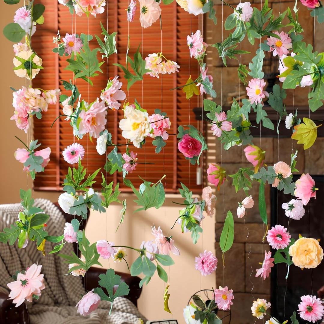 XunYee 6 Pcs 35.4 ft Flower Garlands Hanging Wildflower Backdrop Garlands Artificial Floral Vines Fake Flower Vines Faux Silk Wildflower Decor for Home Garden Wedding Summer Party Wall Arch(Blossom)