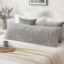 Gray Faux Fur Body Pillow Cover 1 Piece, Soft Cozy Plush Shaggy Body Pillowcase Long Pillow Case, Plaid Geometric Decorative Bed Pillowcase for Couch Sofa, 20 x 54 Inches