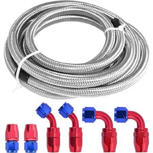 12FT Fuel Line 6AN Braided Oil Stainless Steel Fuel Hose W/ 6 Pcs AN6 Hose Compatible for Kit (Silver + 6pcs)