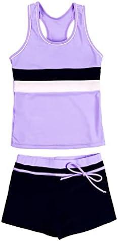PROALLO Little Girls' Summer Swimwear Two Piece Boy Short Tankini Kids Swimsuit, 11/12Y