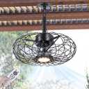 PAZALA 15" Gazebo Ceiling Fans with Lights and Remote Control, Waterproof Enclosed Caged Ceiling Fan with 3 Color LED Light, Portable Hanging Outdoor Fan with Plug in Cord Hook for Patios Black