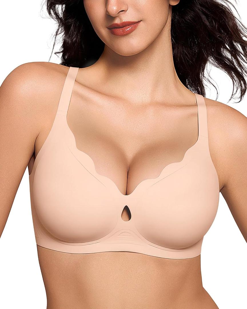Wireless Bras for Women Wave Push Up No Underwire Bralettes Seamless Full Coverage Support Lift Everyday Bra (Large, Skin)