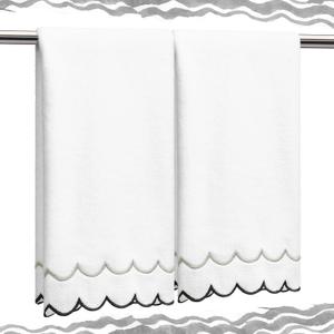 Hahafelt 2 Pcs Scalloped Hand Towels 100% Cotton Fingertip Towels for Bathroom 15.75 x 27.56 Inch 600 GSM Cute Soft Absorbent Embroidered Decorative for Home Hotel(Gray and Black,Classic)