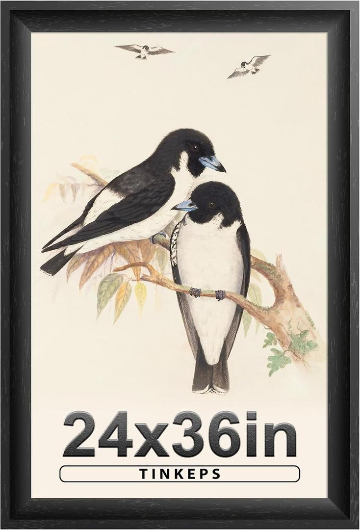 24x36 Poster Frame Black with Black Back Board, Curved Extra Wide Edges, Vintage Style Poster Frame 24x36 inches for Wall Decor.