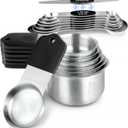 Magnetic Measuring Cups & Spoons Set, Strong N45 Magnets, Heavy Duty Stainless Steel Fits in Spice Jars for Baking & Cooking, BPA Free, Round Set of 15 with Leveler,Dark Black