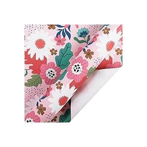 BIOBROWN Reversible Floral Wrapping Paper Roll - 17 Inches X 33 Feet (47 sq. ft. ttl.) Pink Watercolor Roses Design Flower Gift Wrap for Wedding, Bridal Shower, Mother's Day, Pack of 3