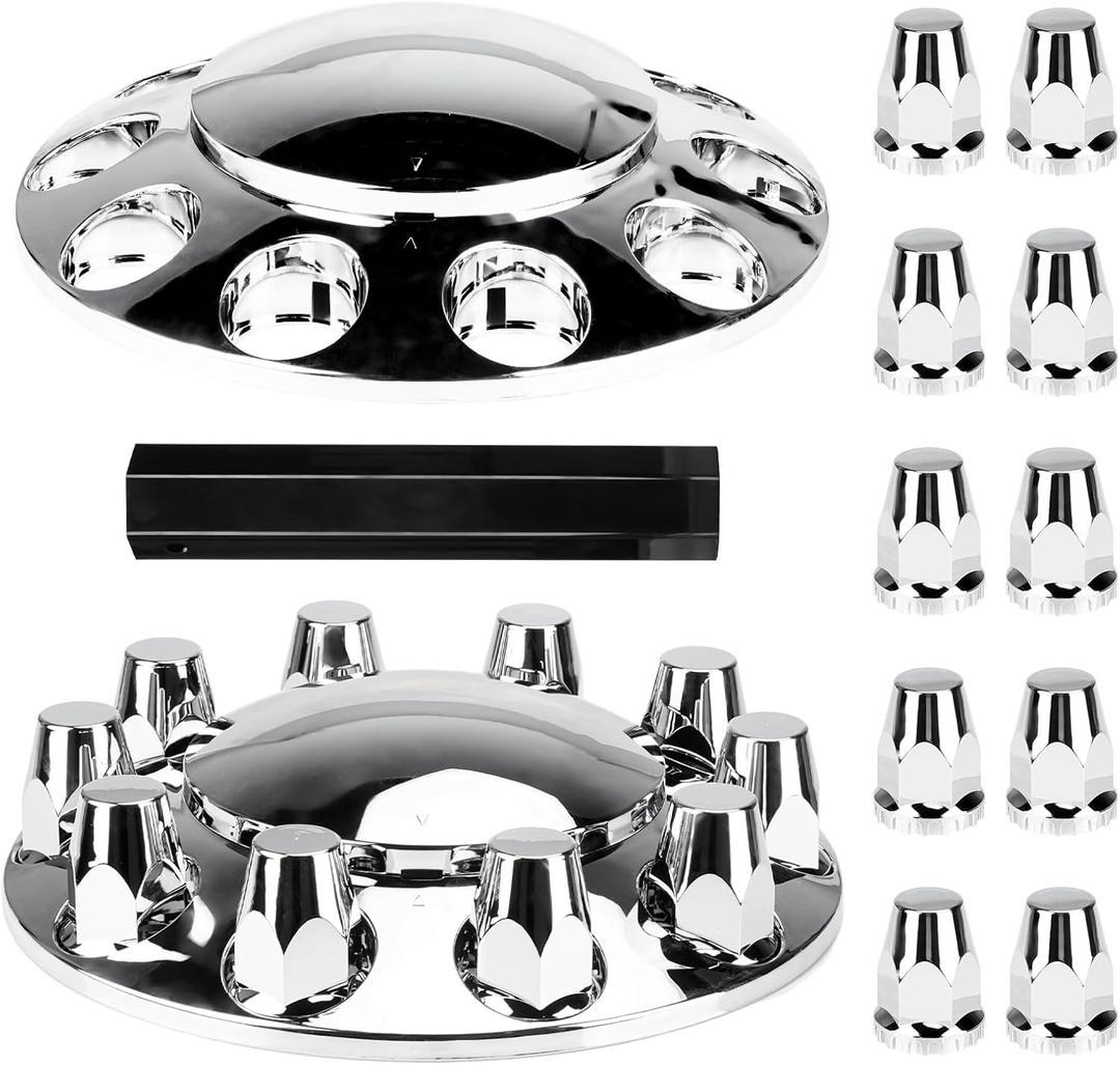 Youxmoto Front Axle Wheel Cover Standart Hubcap 33mm for Semi Truck, Chrome Plated ABS Plastic, Universal Fit, 2 Pack, Dome Front Wheel Cover--2PCS