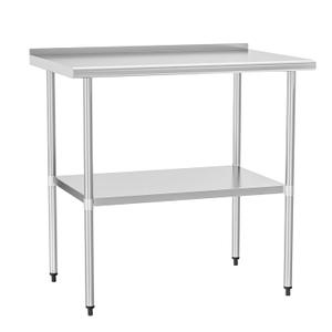 ​​HOCCOT Stainless Steel Table 30" x 36" with Adjustable Undershelf and Backsplash, Commercial Metal Workstations for Kitchen, Garage, Outdoor BBQ