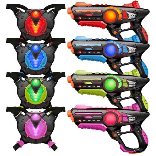 ZIFFY Laser Tag Guns Set of 4 with Vests, Multi-Functional Laser Tag Indoor&Outdoor Family Games, Birthday Gift, Group Activity, Ages 8+(Black) by Jova