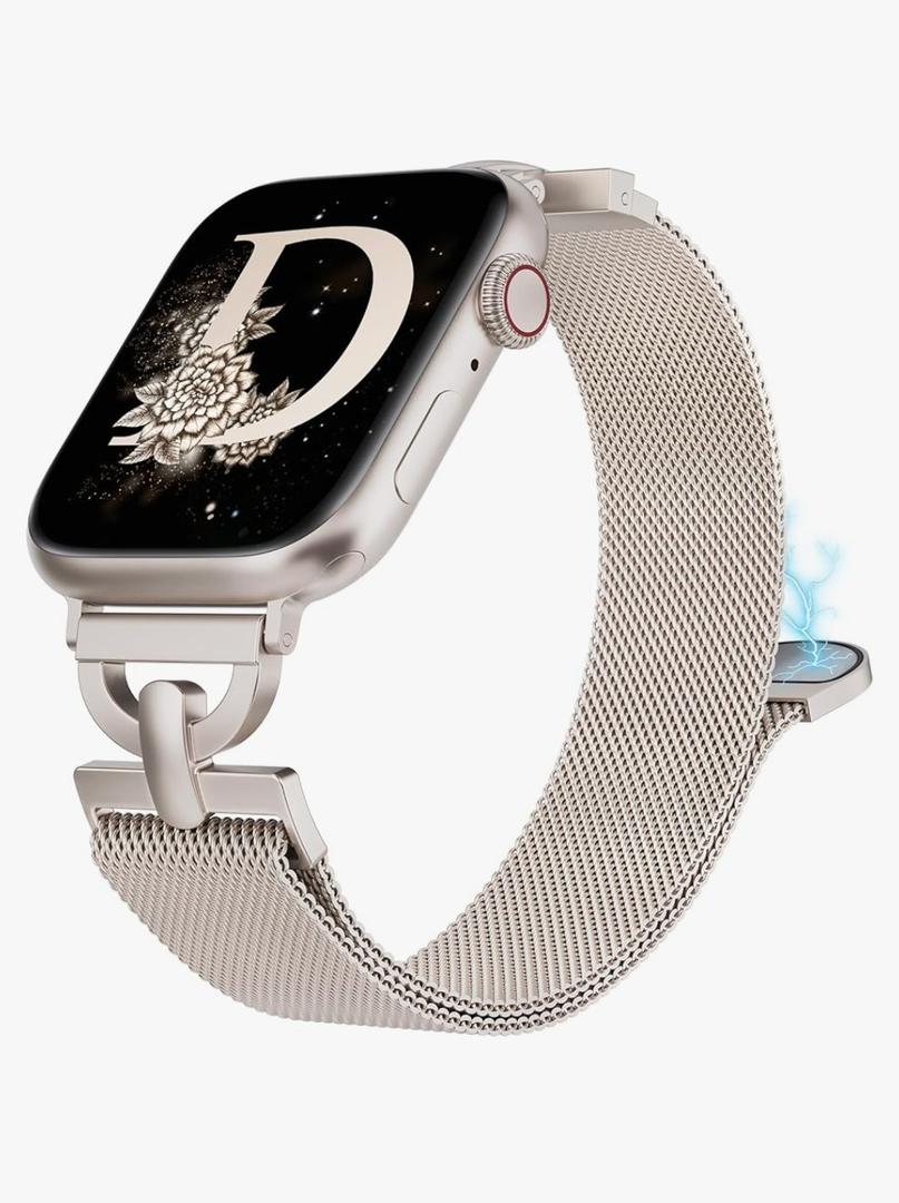 Stainless Steel Magnetic Loop Compatible with Apple Watch Band 38mm 40mm 41mm 42mm 44mm 45mm 49mm Women Milanese Mesh D-shaped Strap for iWatch SE Series 9/8/7/6/5/4/3/2/1/Ultra(1/2