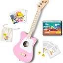 Loog Mini Acoustic kids Guitar for Beginners 3-strings Ages 3+ Learning app and lessons included (Pink)