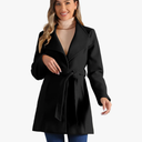 Allegra K Women's Classic Stand Collar Outwear Overcoat Long Sleeve Winter Belted Pea Coat. L