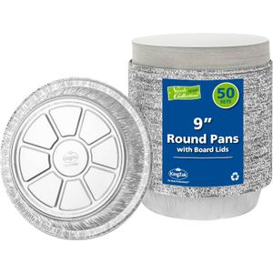 Nicole Home Collection Aluminum Pans 9 Round Disposable Foil Pans With Lids (50 Pack)  9 Inch Round Disposable Takeout Pans With Board Lids (9" Inch Round)