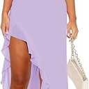 Women Sleeveless Sexy V Neck Bodycon Mini Dress Summer Side Slit Mesh Irregular Ruffle Hem Backless Short Dress M/S