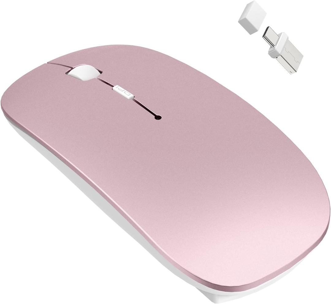 Bluetooth Wireless Mouse for MacBook Air Mac Pro Laptop Computer iPad Pad PC Laser Optical Rechargeable Mini Slim Silent Mouse Widely Used Desktop Hp iMac with USB-A/C& Mouse Jiggler(Rose Gold)